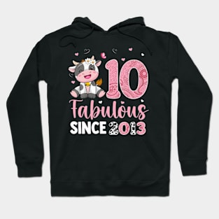 Awesome Since 2013 Cow Print 10Th Birthday Outfit For Girl Hoodie